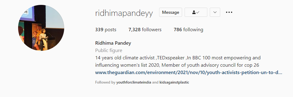 Ridhima Pandey  Activist Environment Instagram Accounts
